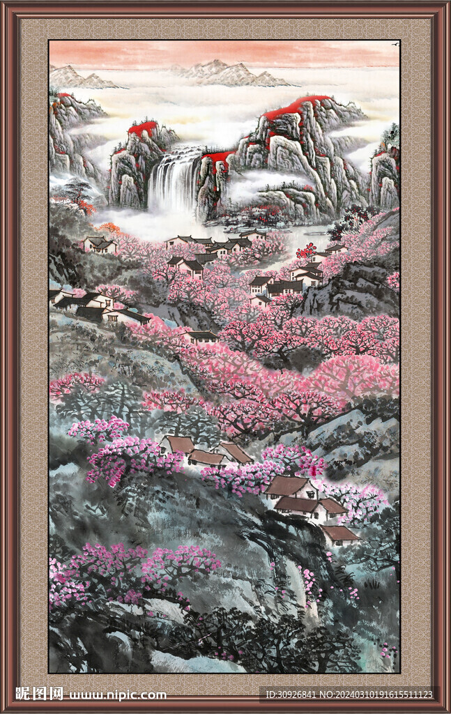 瀑布风景画 