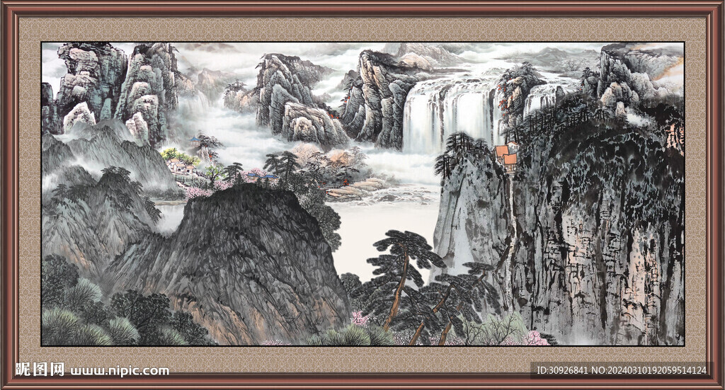 瀑布风景画 