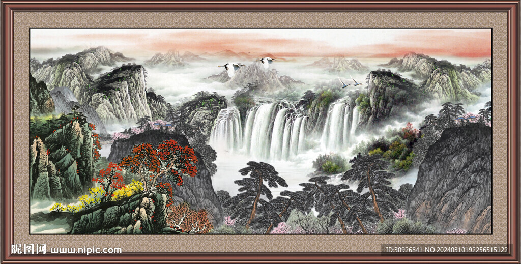 瀑布风景画 