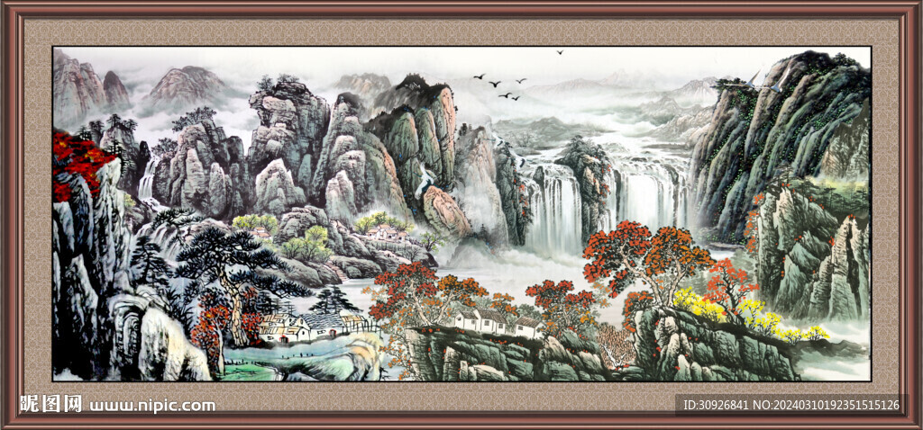 瀑布风景画 