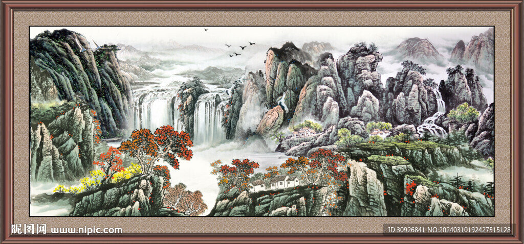 瀑布风景画