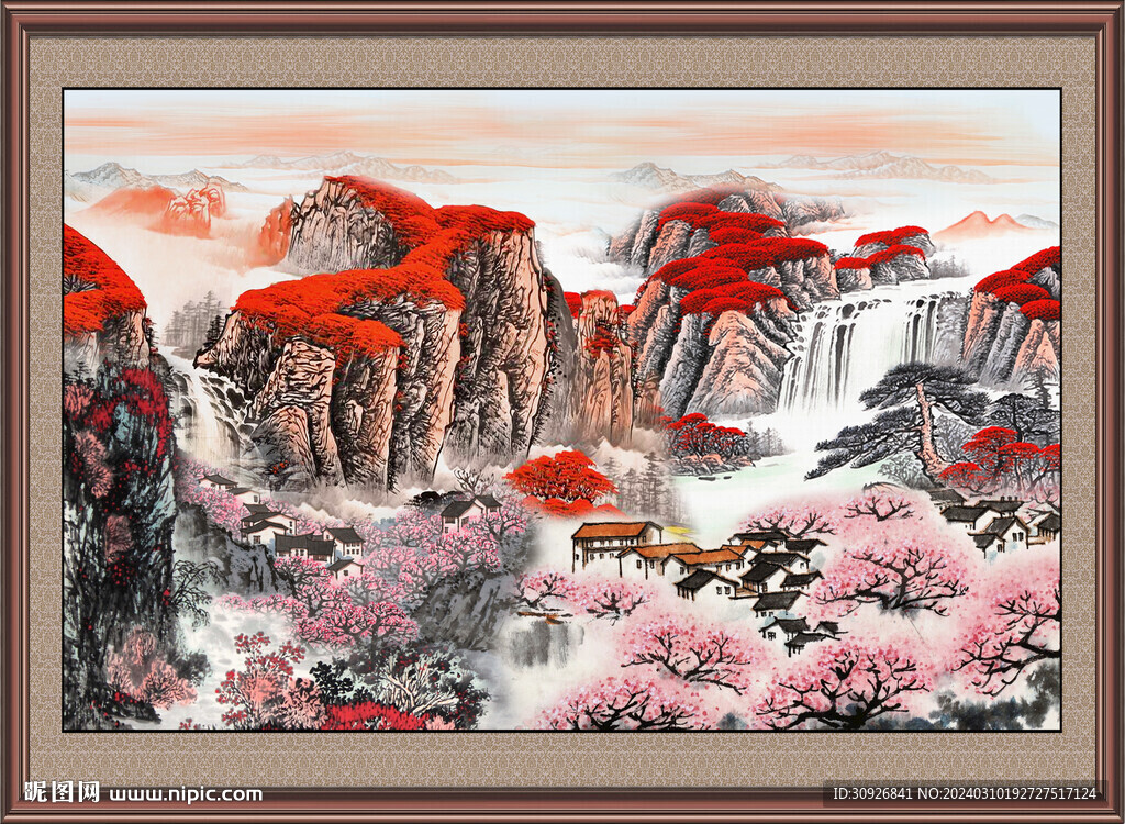瀑布风景画 