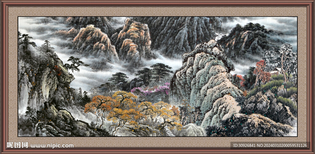 长幅国画山水 