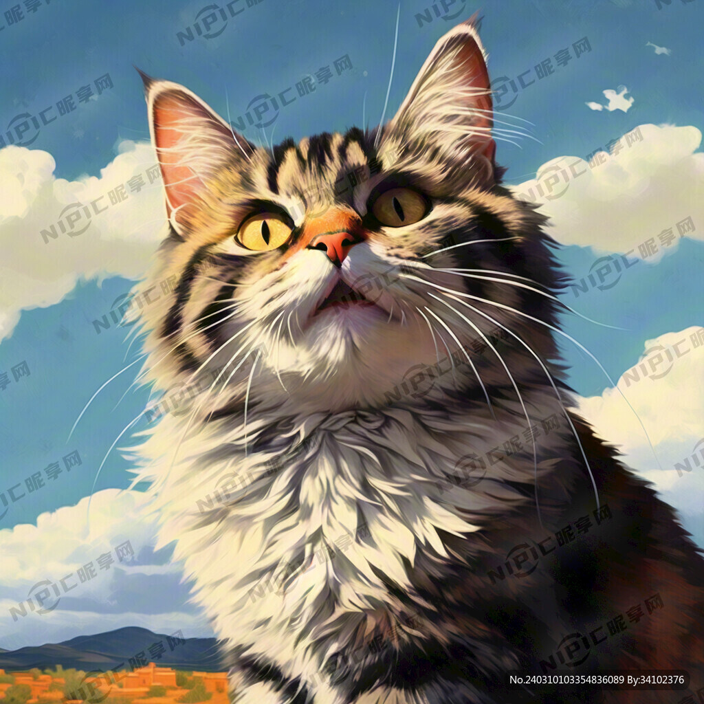 卡通动物猫 45度斜角望天空