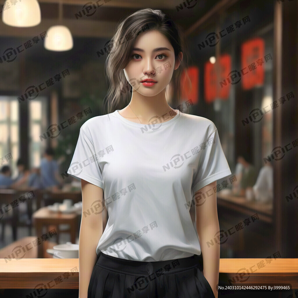穿白色短袖恤女
