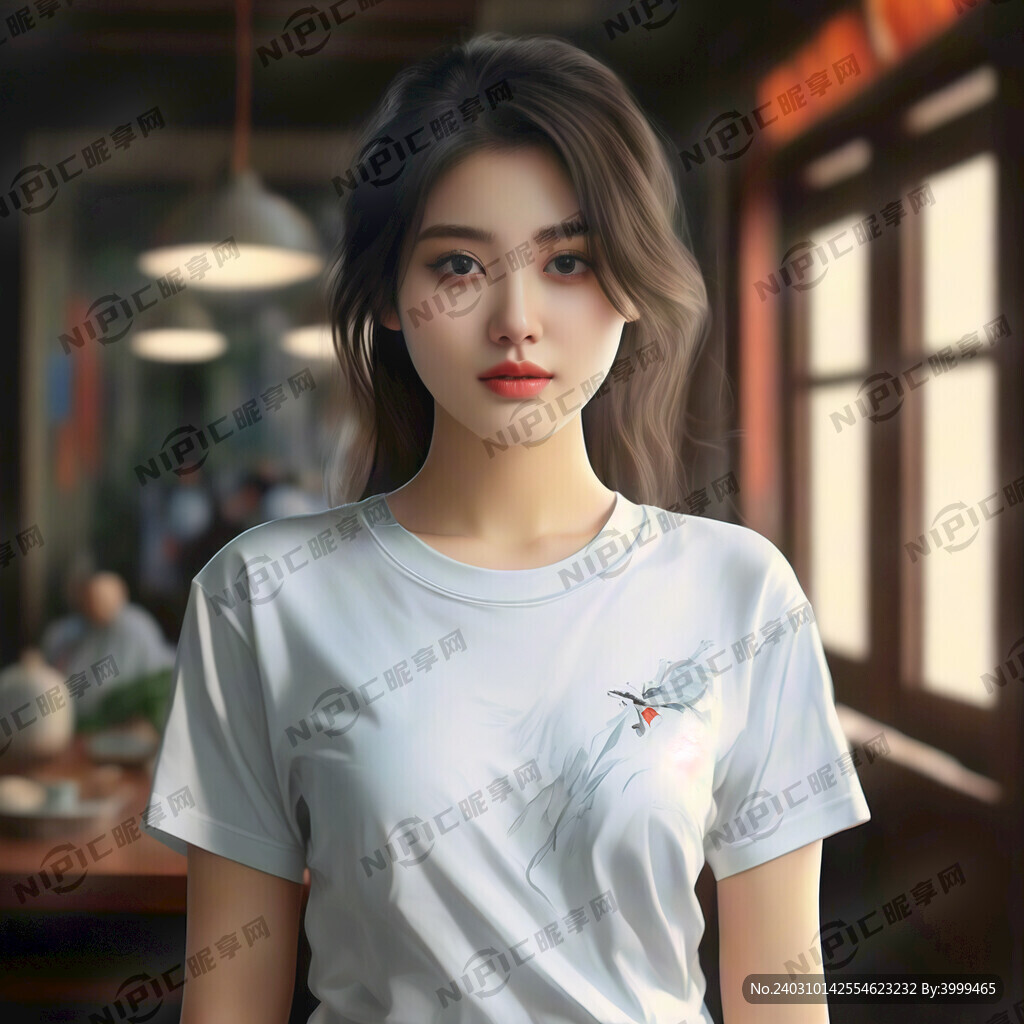 穿白色短袖恤女