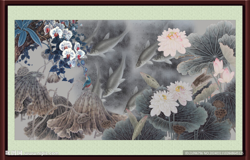 荷花鲤鱼图 