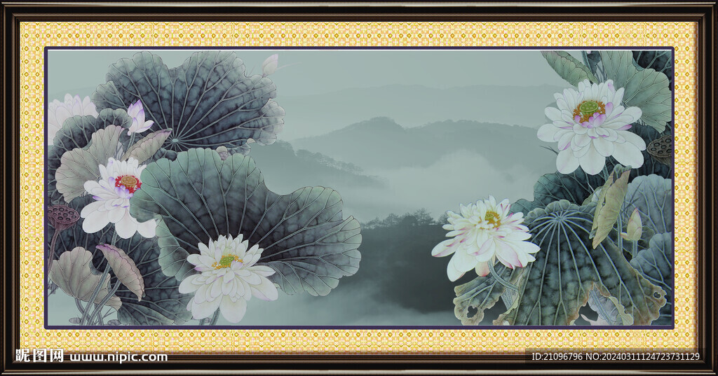 荷花国画 