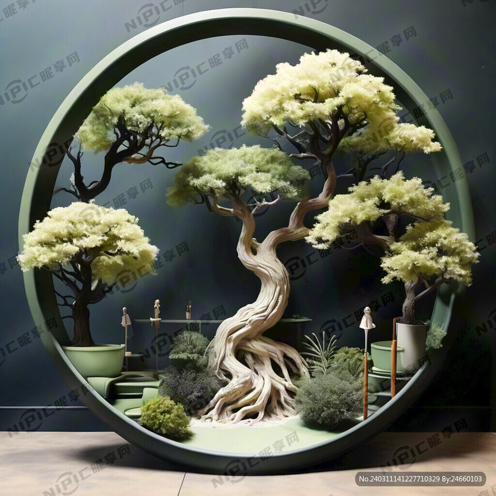 圆形有树颜色墨绿色和奶油绿