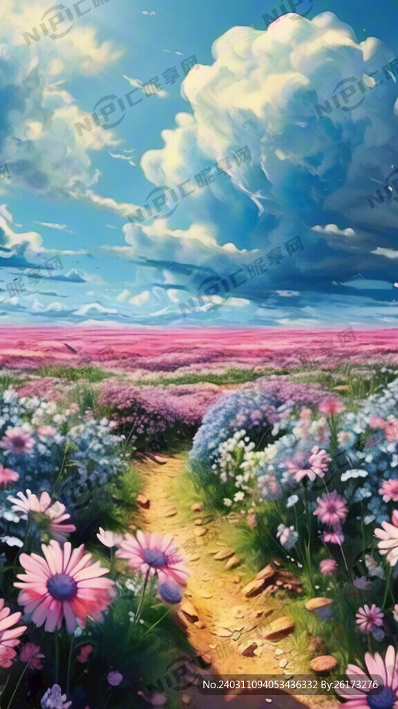 蓝天白云  花海
