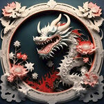 中国龙，龙型，镂空剪纸，红色，新年，喜庆，窗花，中国风