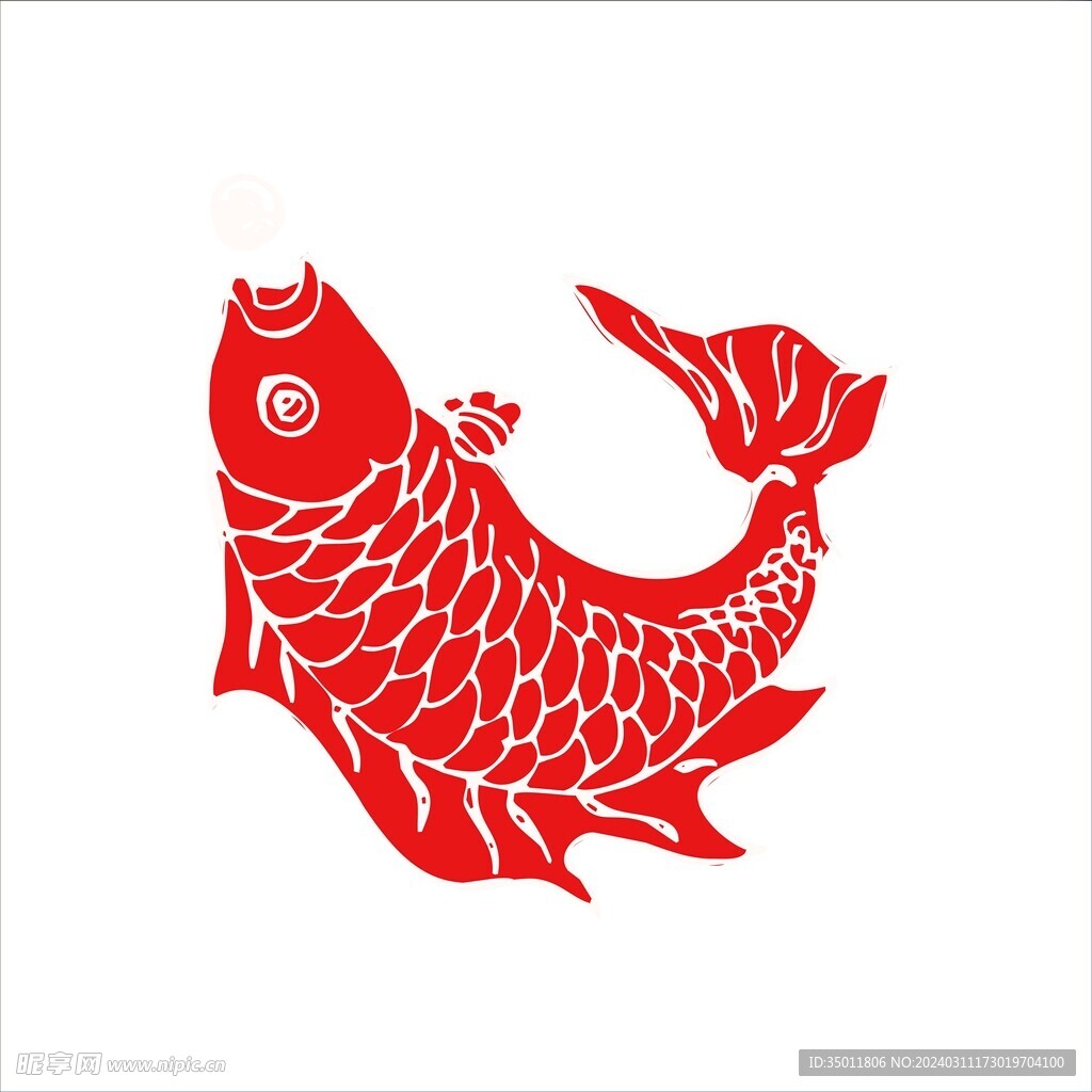 红色鲤鱼线描矢量素材设计