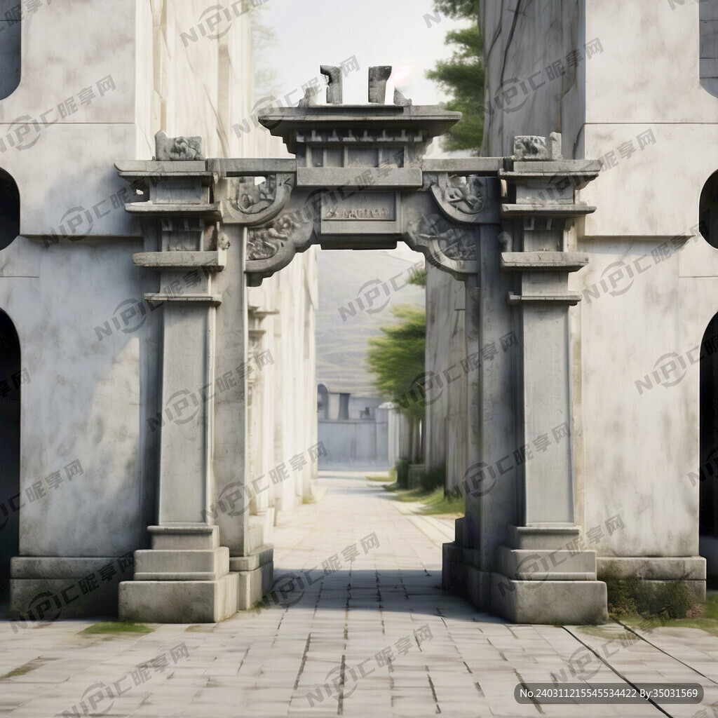 仿古牌坊 白色石材 简单一点