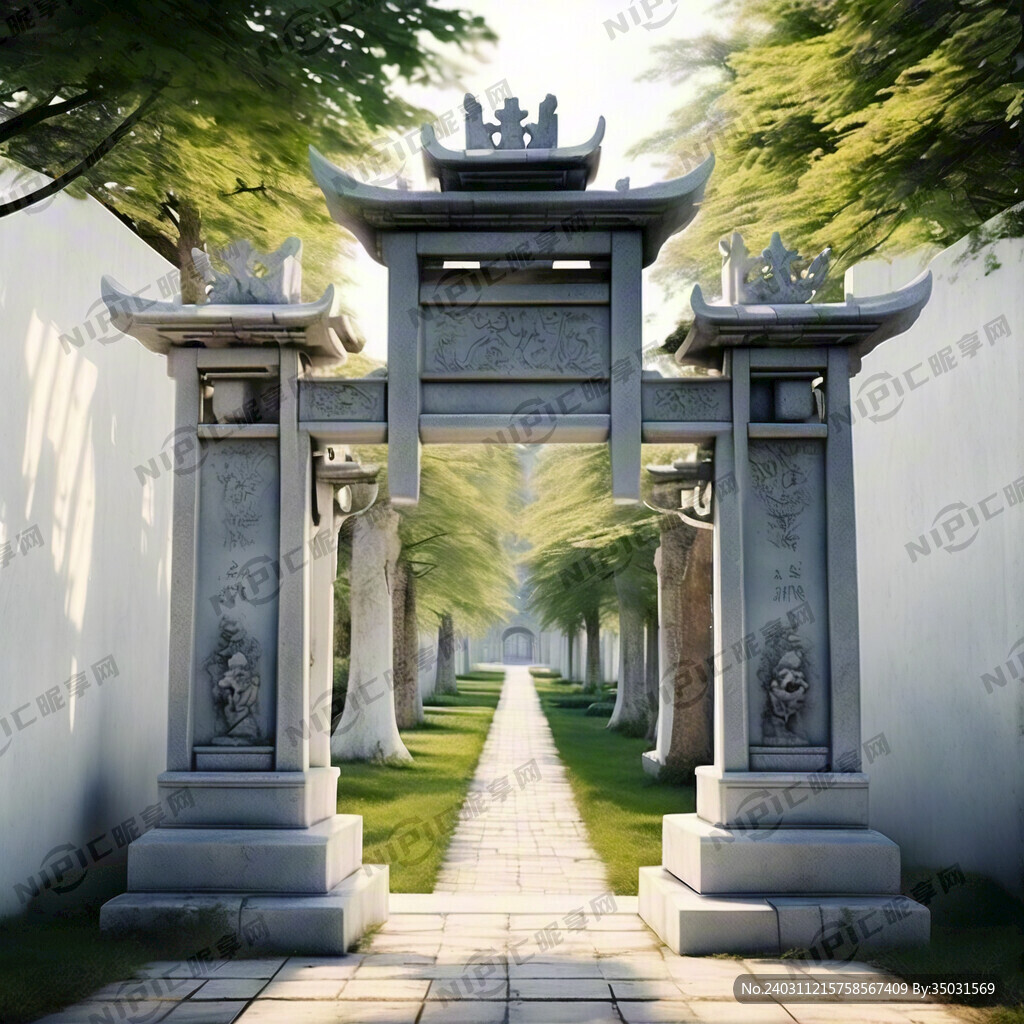 仿古牌坊 白色石材 简单一点