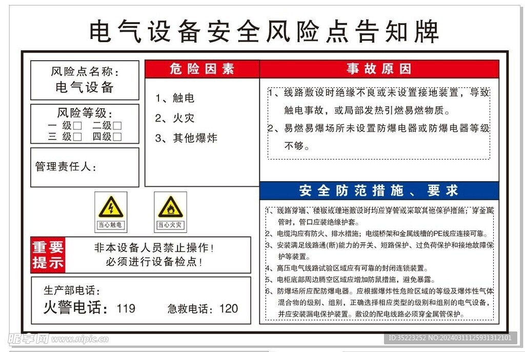 电气设备安全风险点告知牌