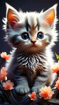 小猫，透明感，全息色，可爱，桃花，艺术创想