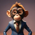 猴子 上班族 皮克斯动画风格 带着眼镜，穿着西服领带，3D模型， 彩色辛烷渲染，电影质感，高清 头
