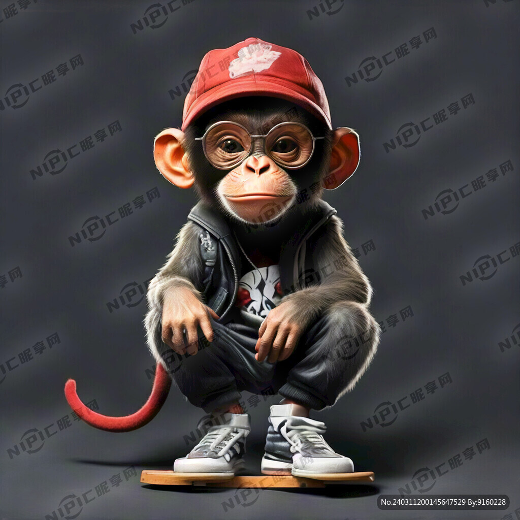 嘻哈猴子 戴帽子 滑板