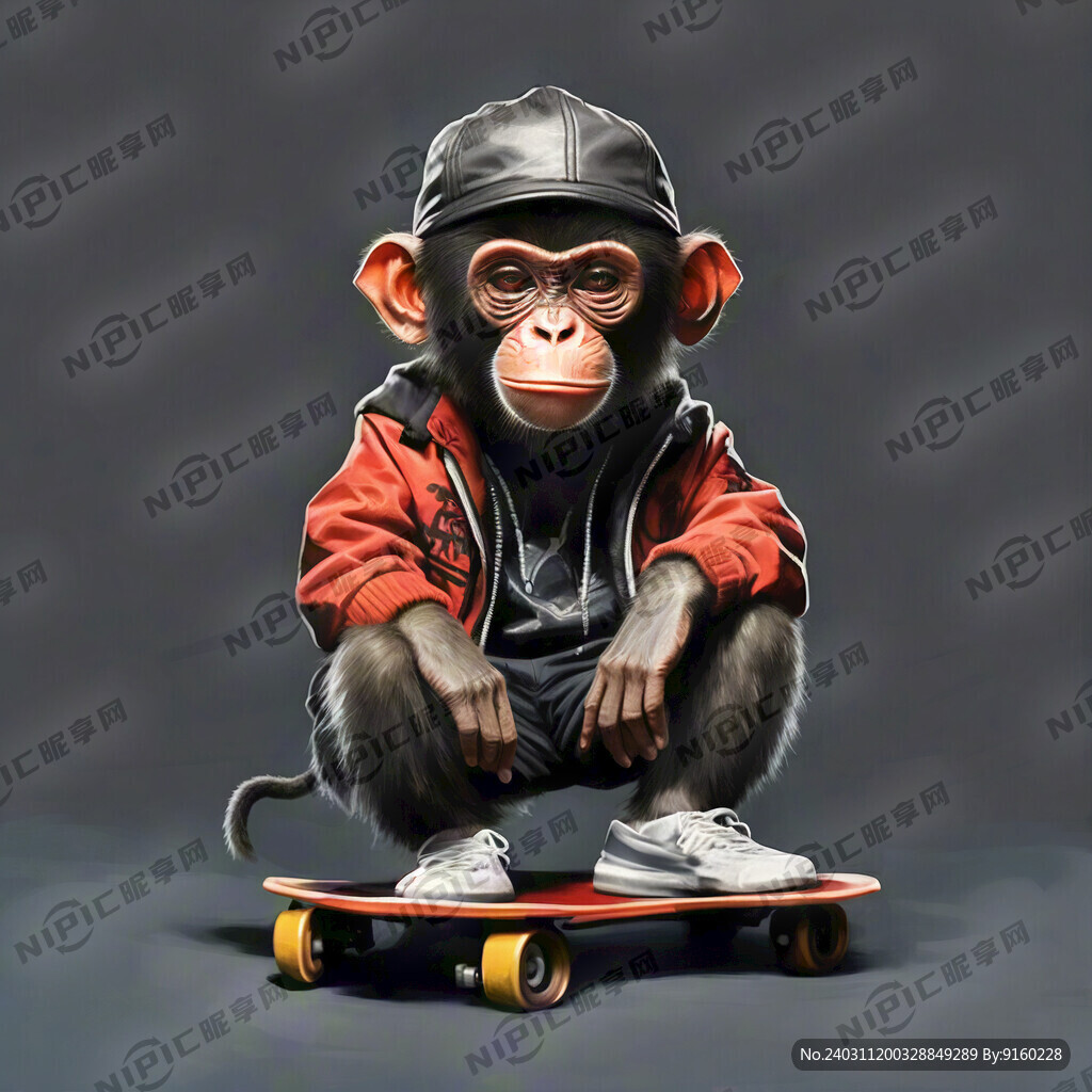 嘻哈猴子 戴帽子 侧滑板