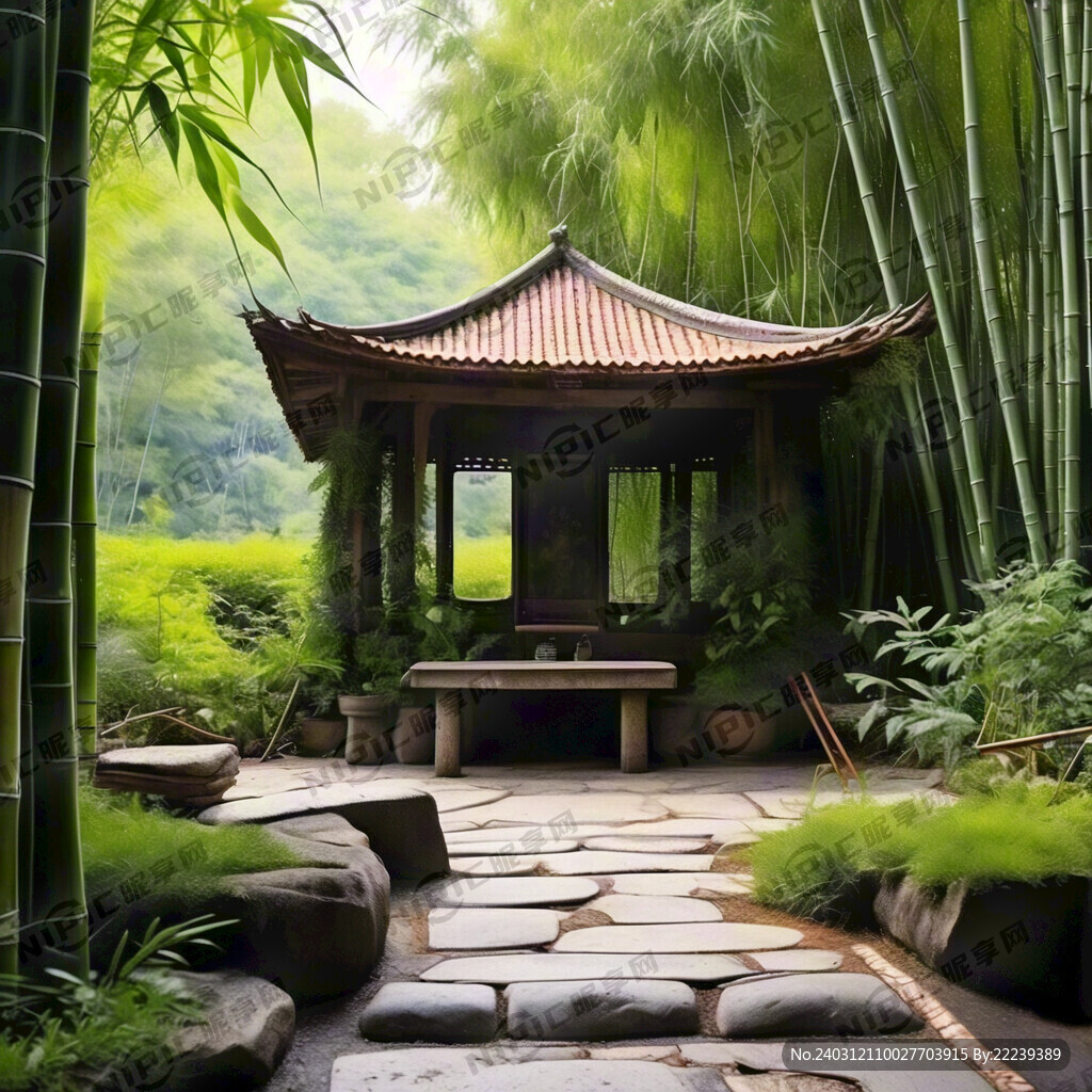 在一个小院有一个小亭右下角有一