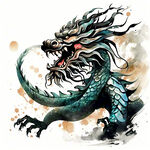 应龙，中国龙，长龙，全身，图腾，扁平，国风，水墨，泼墨，简约，浅色背景