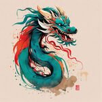 应龙，中国龙，完整长龙，全身，图腾，扁平，国风，水墨，泼墨，简约，浅色背景