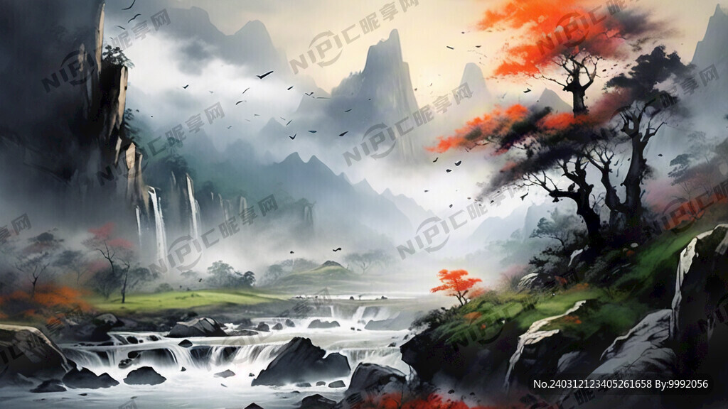 山谷 中国风 中国画 山水