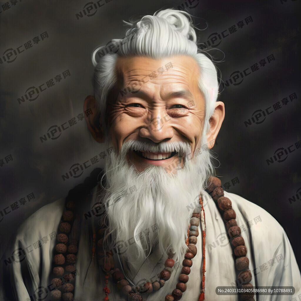 一位老人 正脸的  微笑的
