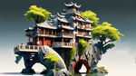 桂林代表性建筑，桂林山水，科技感色彩