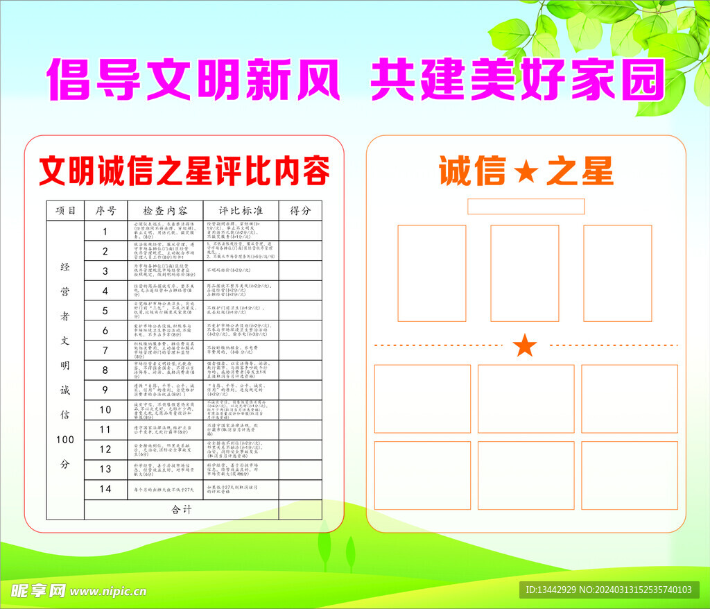 小区学校创建文明新风诚信展板