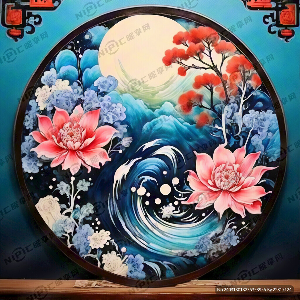 九宫格中式元素蓝色云南扎染元素