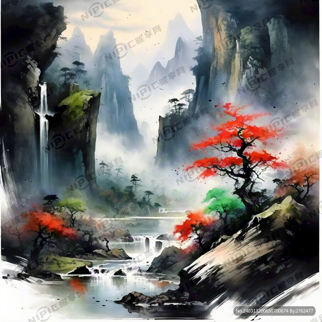 山谷 中国风 中国画 山水