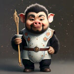 帅气可爱耍酷天蓬元帅猪八戒拿着锅巴卡通