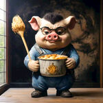 帅气可爱耍酷天蓬元帅猪八戒拿着锅巴卡通