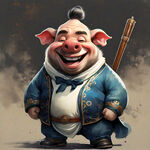 帅气可爱耍酷天蓬元帅猪八戒笑着的卡通