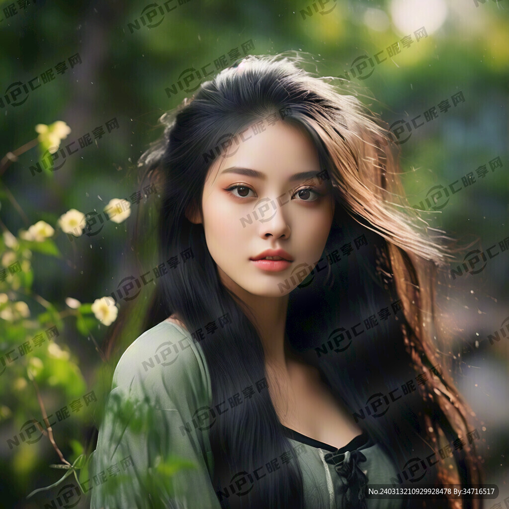 现代黑色长发美女