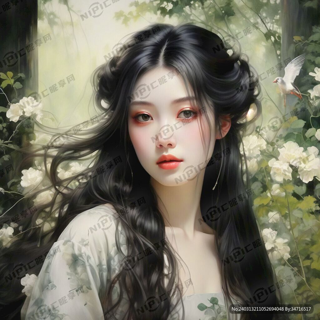 现代黑色长发美女