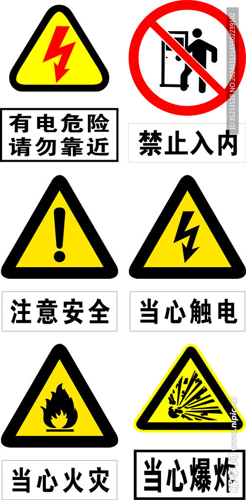 当心火灾爆炸触电注意安全禁止入