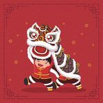舞狮渐变花纹背景人物