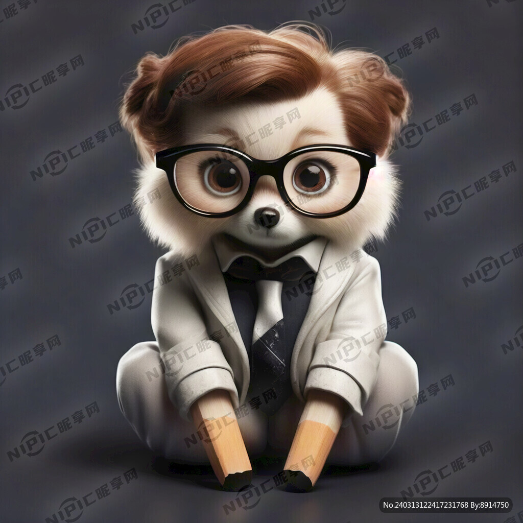 可爱的戴眼镜的铅笔 作揖