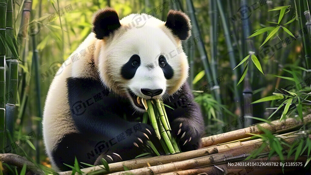 熊猫拿着竹子吃 3D高清竹林