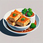 油炸三角豆腐，白色碗，蔬菜，大豆
矢量画风