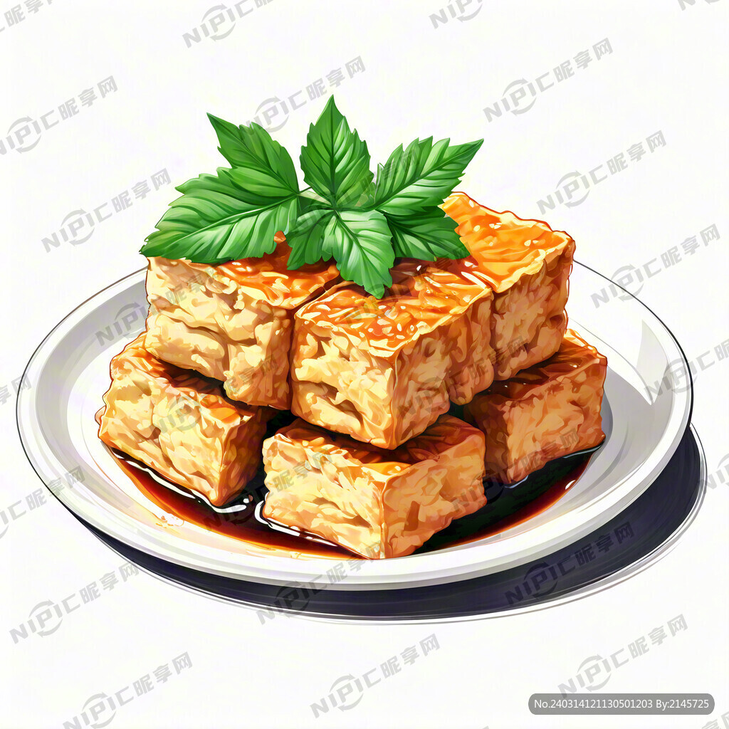 油炸豆腐 白色盘子 大豆