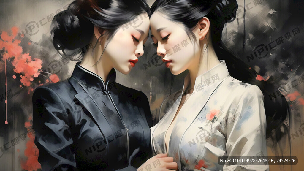 两个身穿黑色西装的女人抱在一起