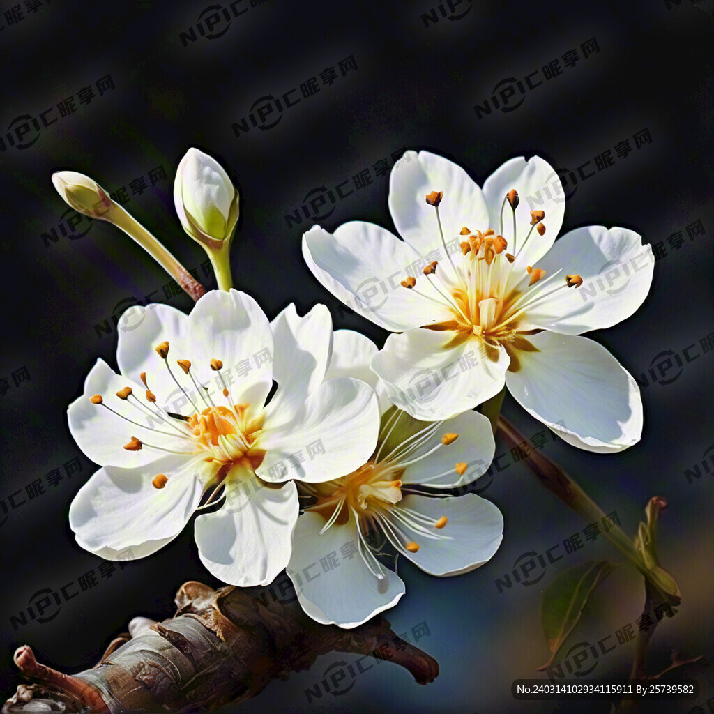 不要背景的5朵洁白梨花图