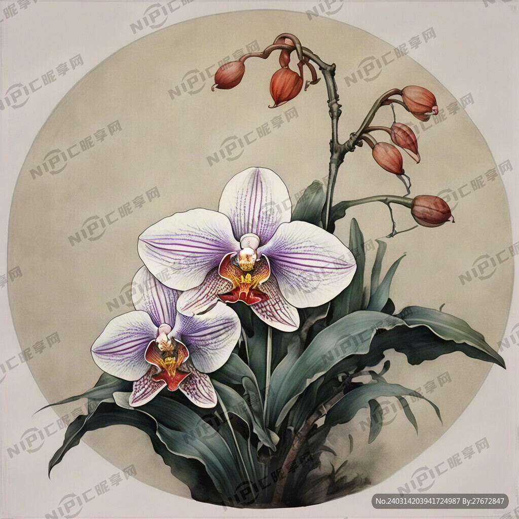 工笔兰花纹理 兰花填色