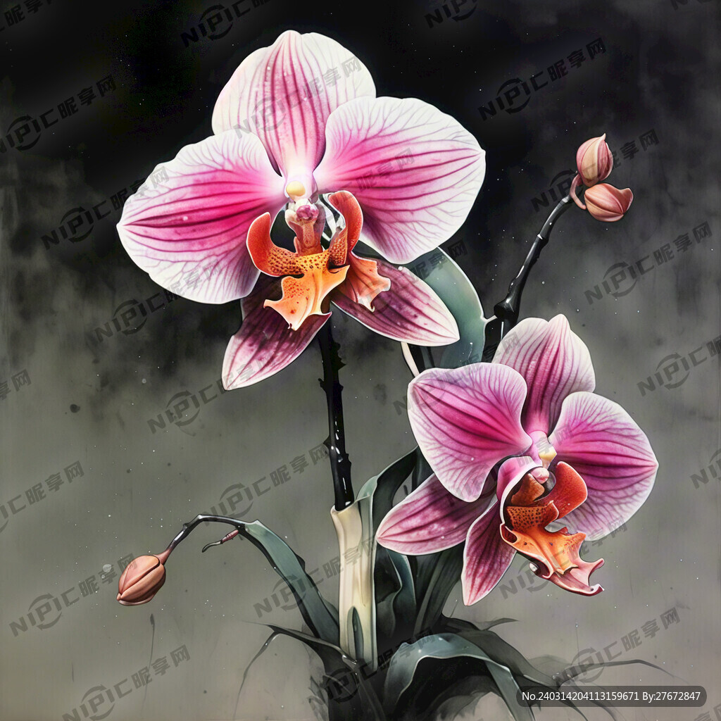 工笔兰花纹理 兰花填色