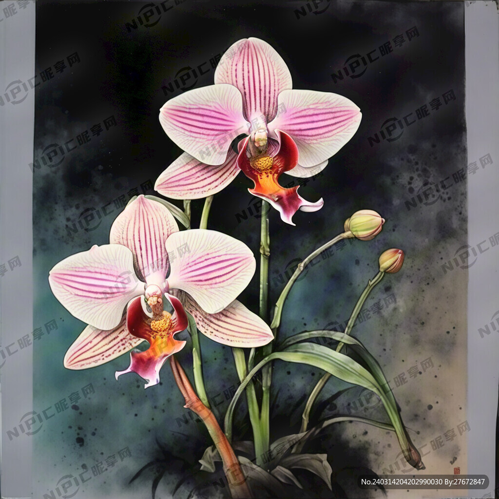 工笔兰花纹理 兰花填色