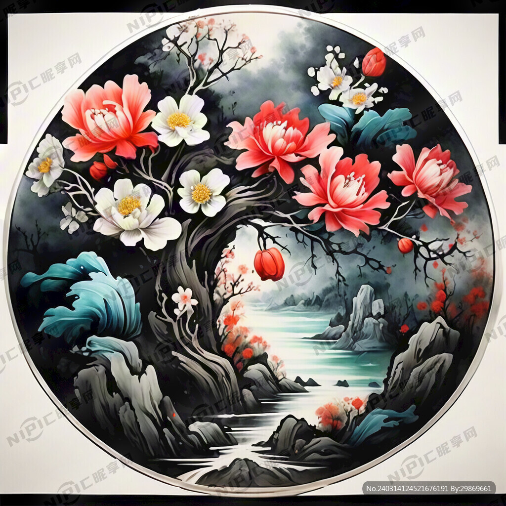 中国元素简约花朵点缀