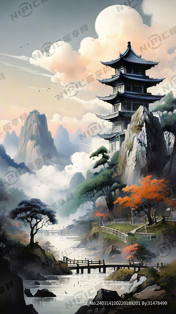 山谷 中国风 中国画 山水